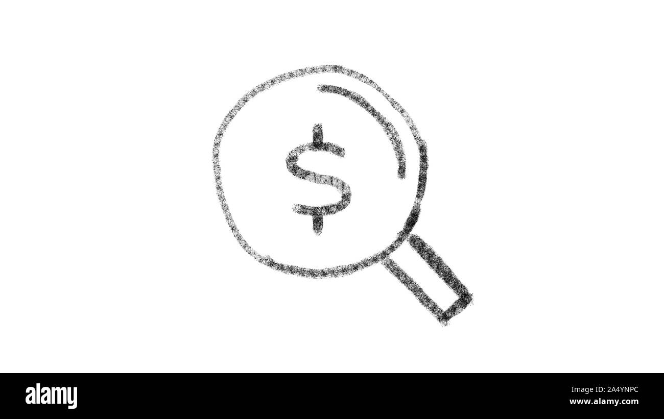 Icona lente con il simbolo del dollaro disegnato con lo stile di disegno sulla lavagna, riprese animate ideale per il compositing e motiongrafics, 4k Foto Stock