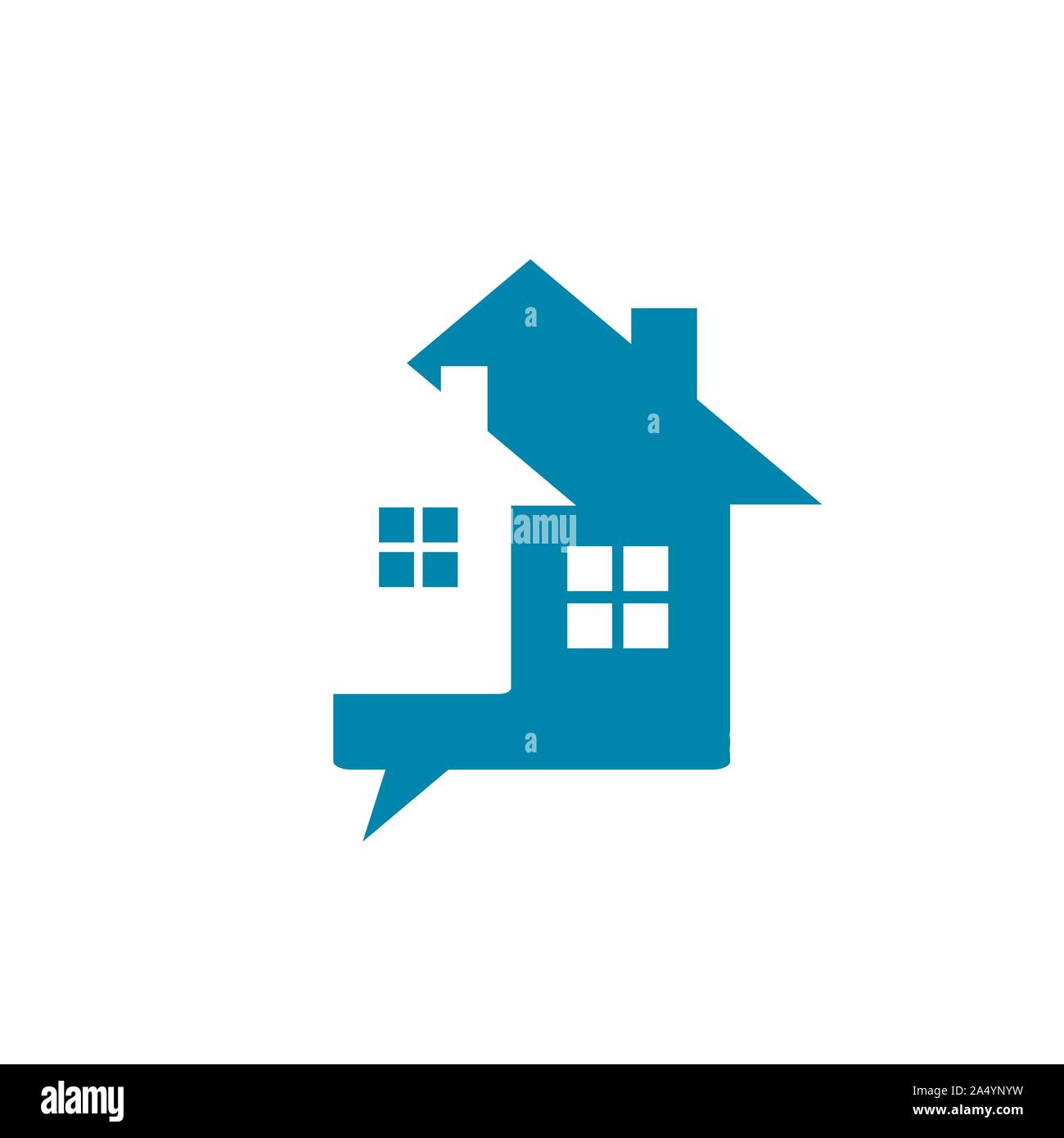 Home e bolla di chat per consulenza immobiliare property management logo design illustrazioni vettoriali Illustrazione Vettoriale