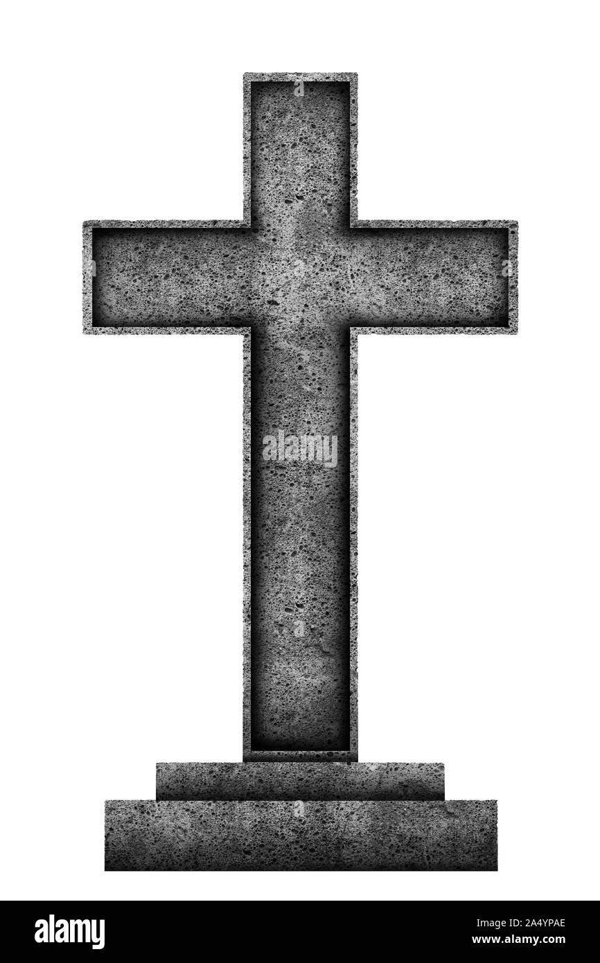 Grande Croce di granito isolati su sfondo bianco Foto Stock
