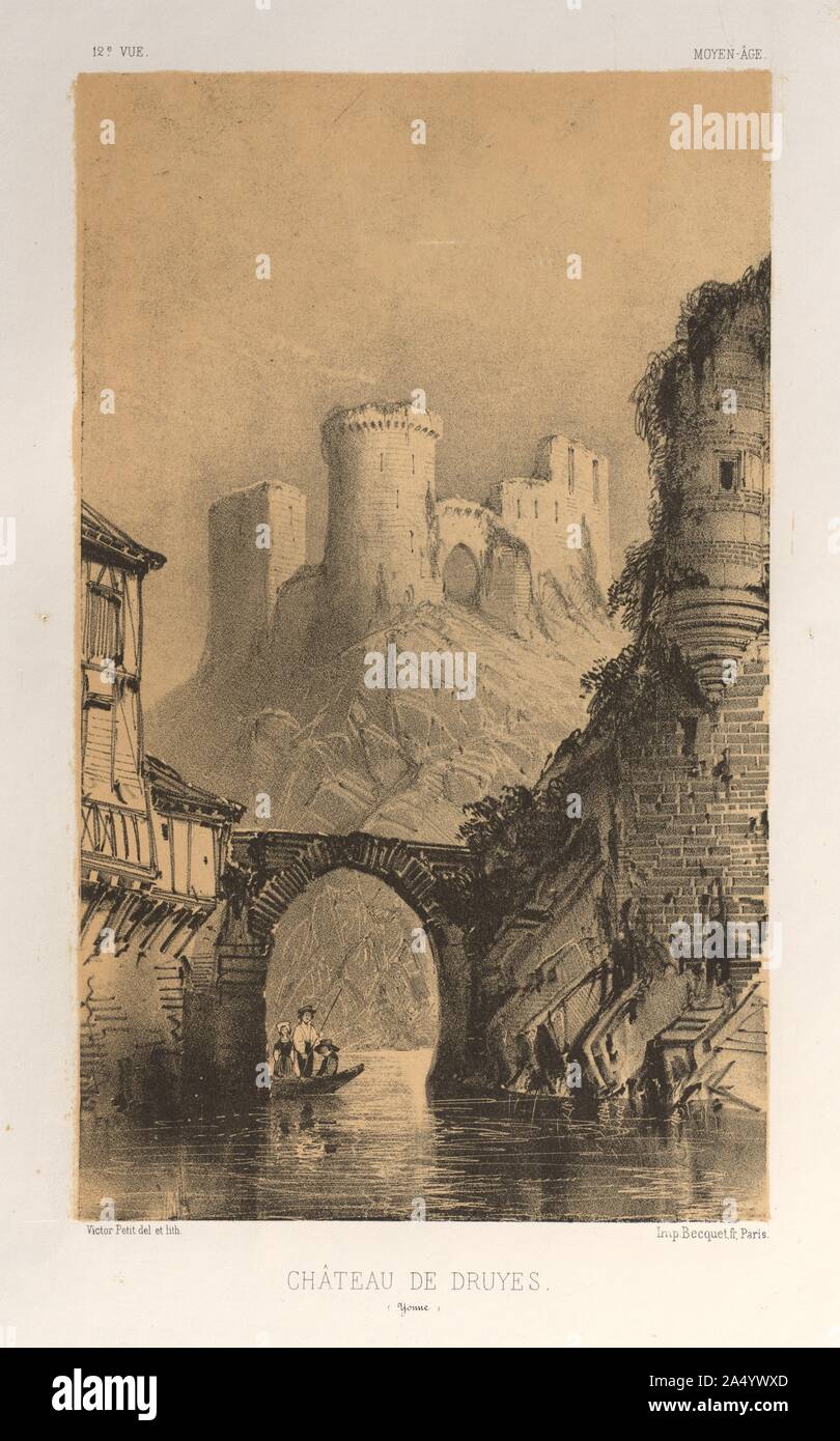 Architettura e pittoresco monumenti ou des xveme. Et xvieme. Siecles: Chateaux de France des XV et XVI siecles: Pl. 12, Chateau De Druyes (Yonne), 1860. Foto Stock