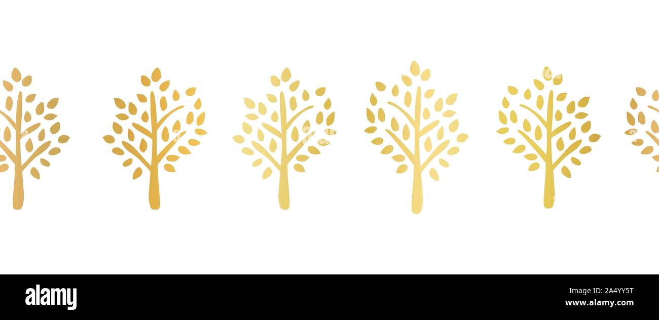 Di lamina di oro tree silhouette perfetta confine del vettore. Modello di ripetizione per nastro, banner, design della scheda. Elegante arte per feste, celebrazioni, vacanze Illustrazione Vettoriale