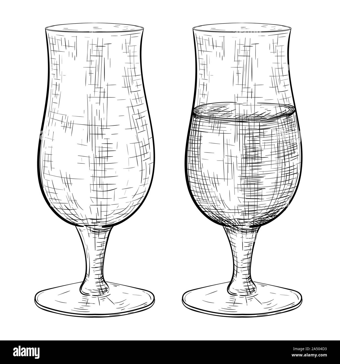 Bicchiere da birra. Pieno e vuoto impostato. Mano bozzetto Illustrazione Vettoriale