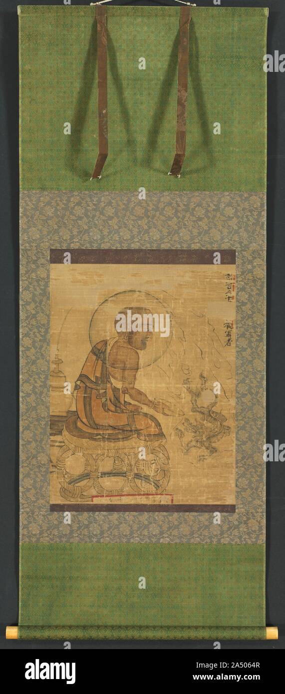 Arhat, 1235. Arhats sono buddisti discepoli che raggiungere non solo illuminismo, ma potere soprannaturale. Questi esseri semidivine si ritiene di avere un ruolo speciale di custodire e di difendere il diritto buddista. Qui possiamo vedere un arhat, indicato dall'alone intorno alla sua testa, inducendo un drago in una ciotola ALMS. Mentre il drago simboleggia il potere dei sovrani in corte-sponsorizzato arte, nel contesto buddista, questa mitica creatura è percepita come una feroce essendo per essere domata. Il arhat&#x2019;s assertivo, ancora estremamente calma espressione facciale indica questa illuminata essendo&#x2019;s completa deta emotivo Foto Stock