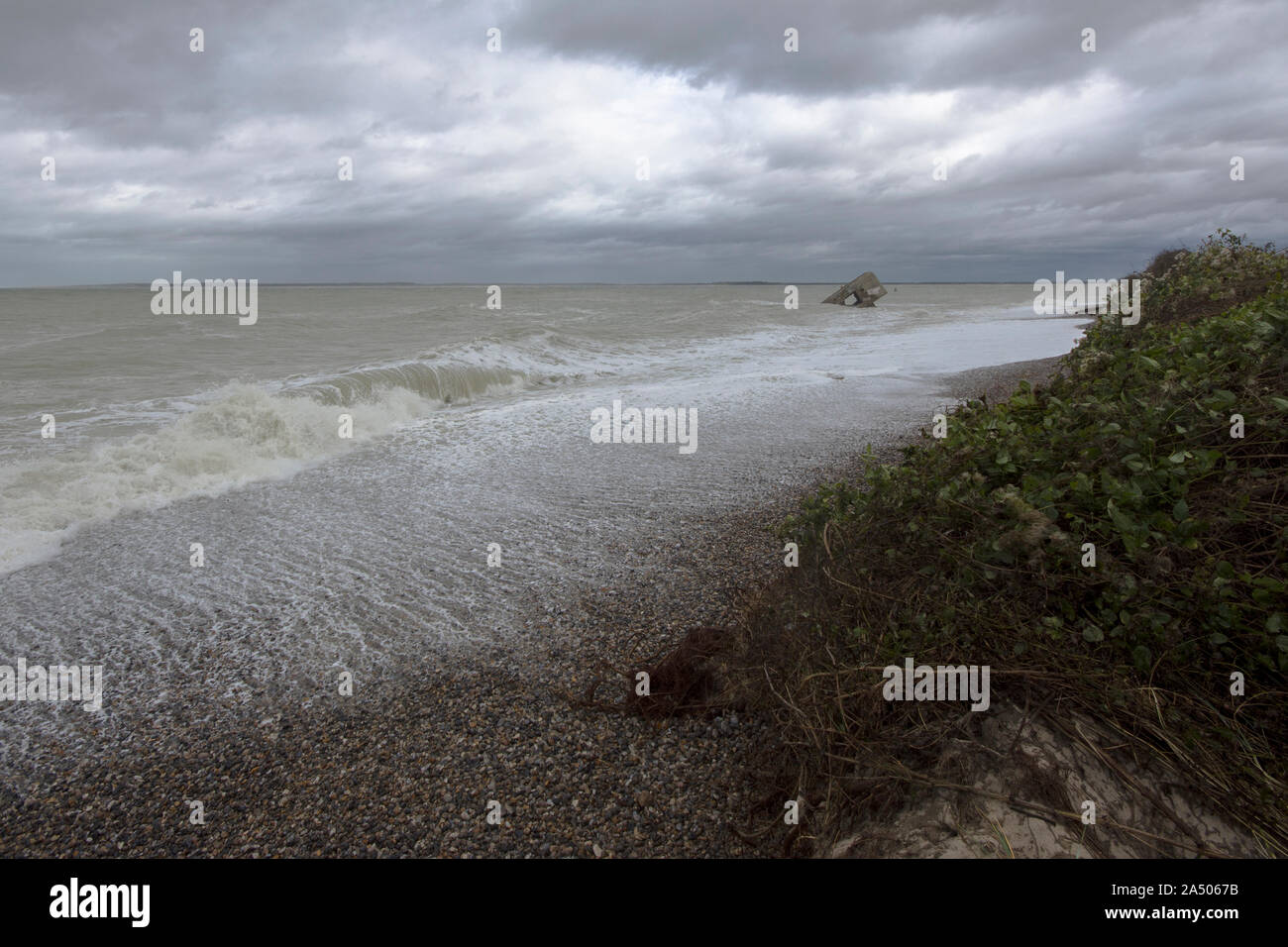 Baie de Somme, coté hourdel et route blanche à proximité de Cayeux sur mer Foto Stock