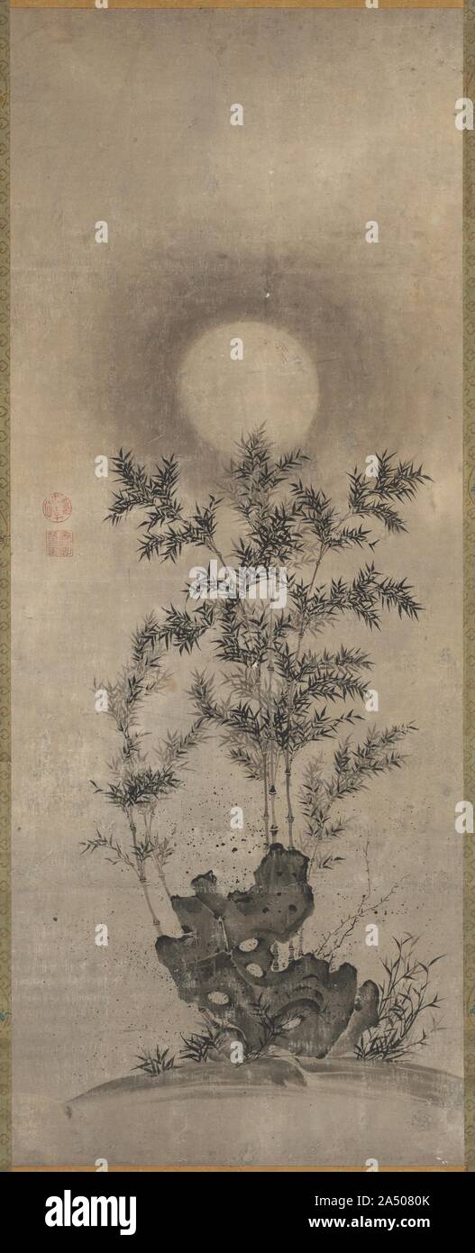 Bambù in chiaro di luna, 1500s. Questo dipinto raffigura la luna piena che splende attraverso un supporto di bambù e per letterati Joseon sarebbe convogliato il senso della vita in armonia con la natura a cui aspiravano. Il Bambù è un potente simbolo in Asia e per la società confuciana è pensato come uno dei quattro "colleghi" lungo con alberi di prugne, orchidee e crisantemi. Ciascuna di queste piante comprende un importante e desiderata caratteristica Confuciana, e tutti sono spesso raffigurata nella pittura coreana. Il bambù ha una grande flessibilità ed è in grado di piegarsi agli estremi senza rottura&#x2014;un molto Foto Stock