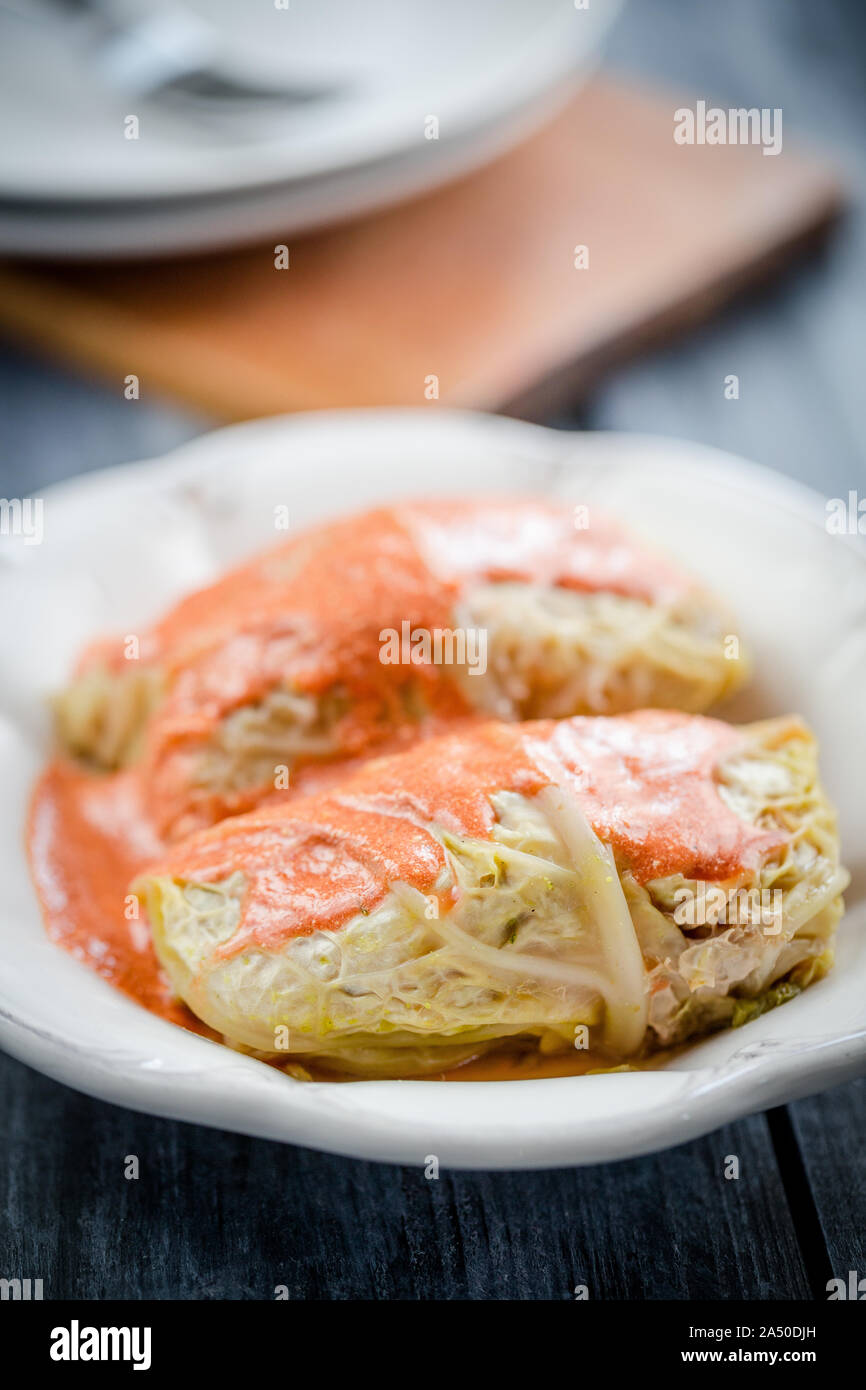 Cavolo ripiene di carne - cibo fatto in casa Foto Stock