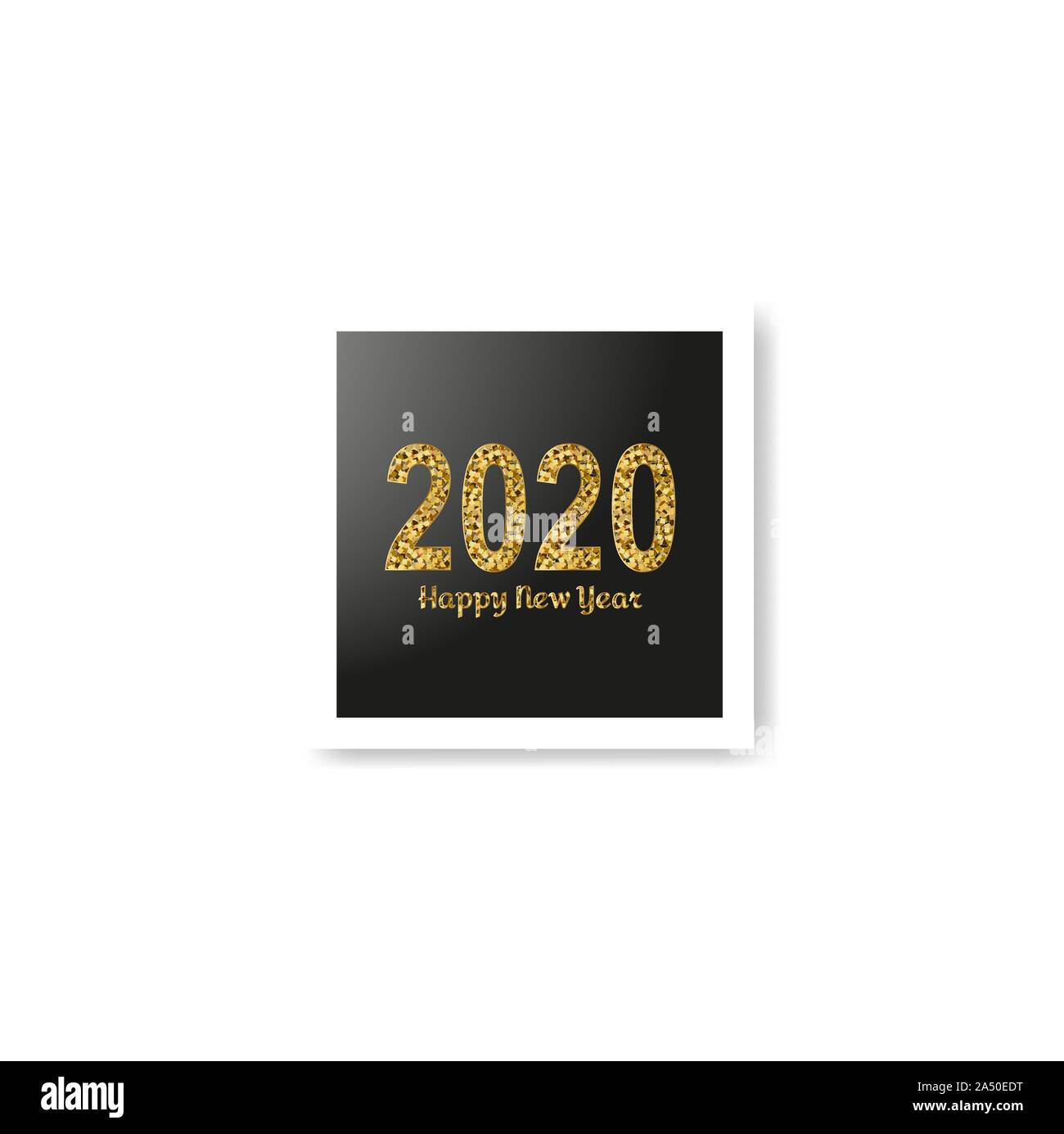 Felice anno nuovo numero gold 2020 e telai photo collage su sfondo bianco. Oro brillante con design sparkle. Holiday glitter tipografia per Illustrazione Vettoriale