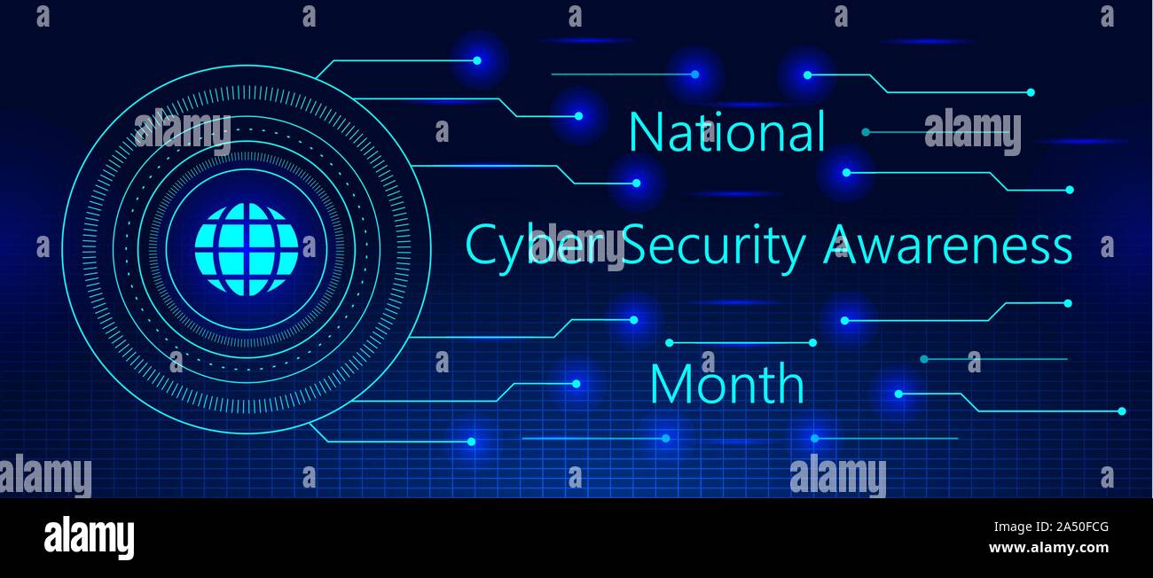 National Cyber Security Awareness Month è osservata in ottobre negli Stati Uniti. Gli elementi Hud, icona globale, sparkles Illustrazione Vettoriale