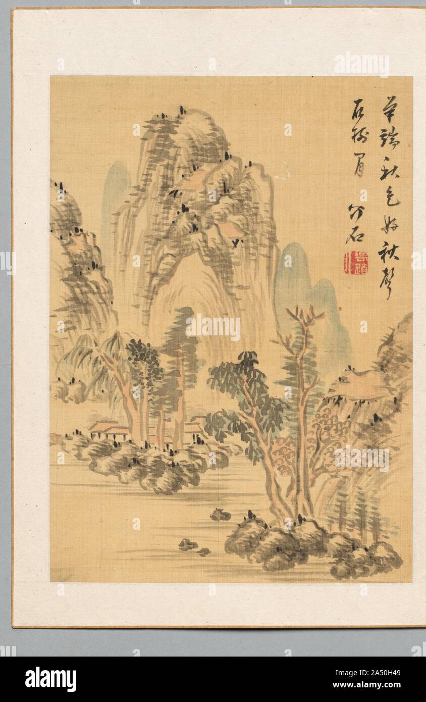 Colori e suoni di autunno, fine XVIII-XIX secolo. Il Nanga, o "meridionale" Scuola di pittori del XVII e XVIII secolo in Giappone sono stati fortemente influenzata dalla cultura cinese. I temi e gli stili del loro lavoro riflette il moderno gusto giapponese per importare oggetti cinesi e dell'apprendimento. Una pratica comune tra i pittori Nanga era lo scambio di piccoli dipinti e calligraphies. Essi hanno anche celebrato particolari raduni di artista-amici tramite la produzione di singoli fogli che sono stati poi raccolti insieme in album. I fogli mostrato qui erano parte di un incontro del genere. Foto Stock