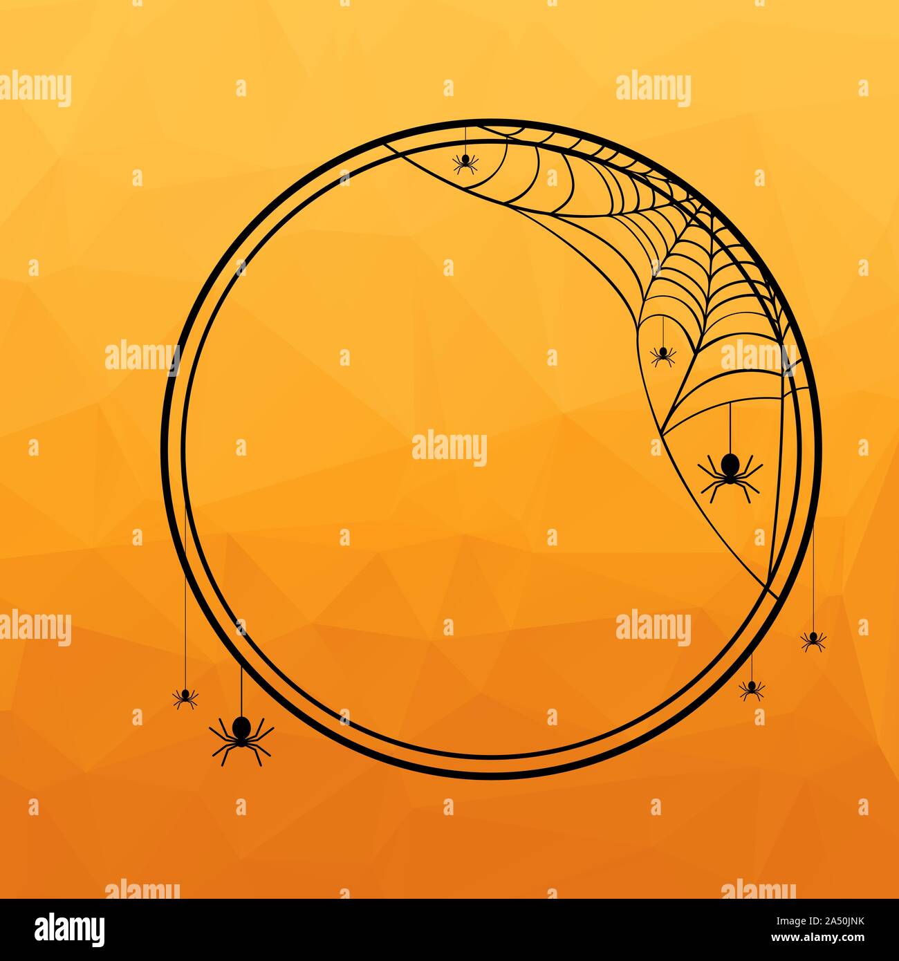Halloween cornice rotonda con spider web silhouette arancione su sfondo poligonale. Illustrazione Vettoriale Illustrazione Vettoriale