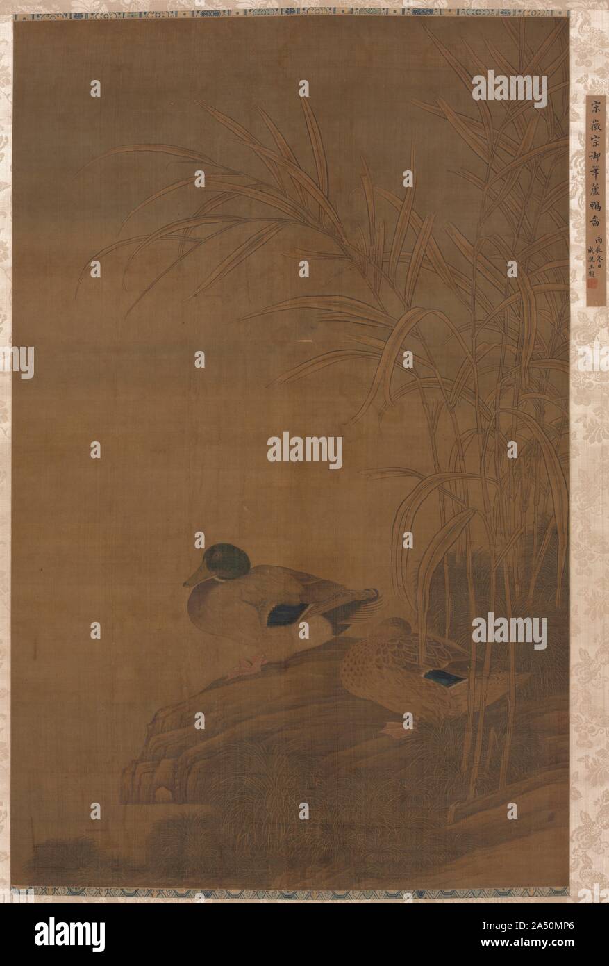 Anatre in canneti, 1400s. Foto Stock