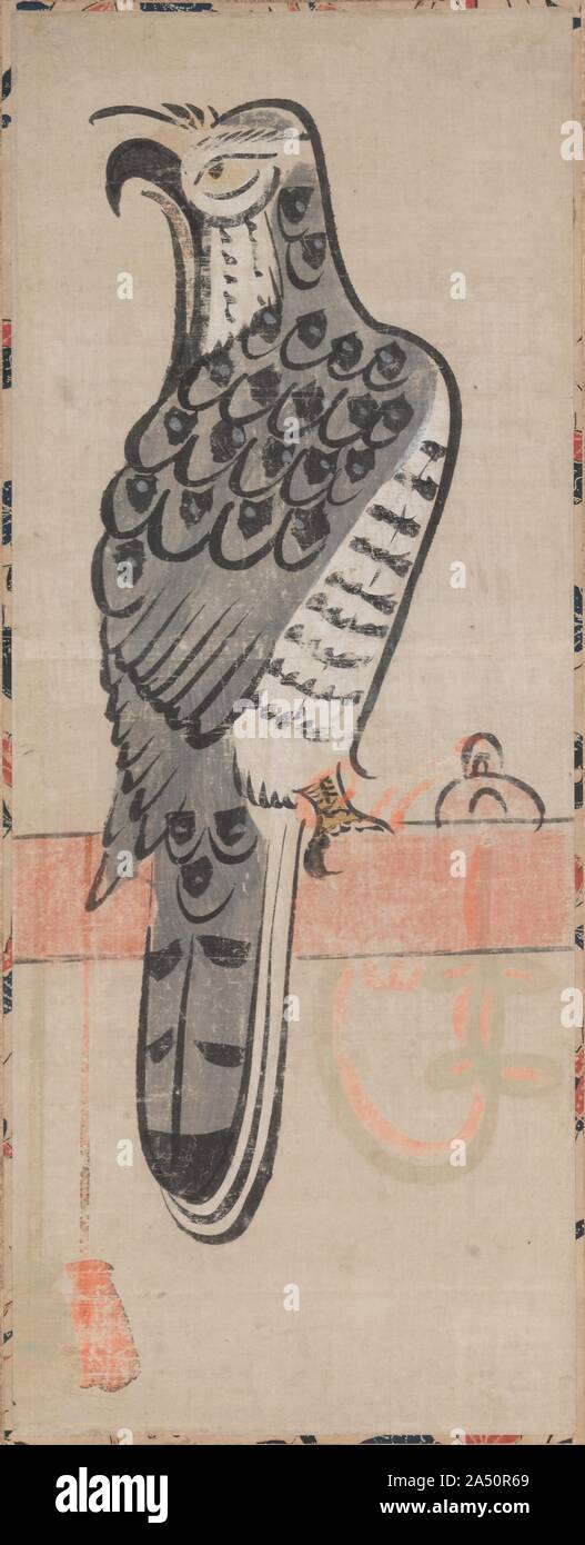 Falcon, 1615-1867. Questo otsu-e dipinto raffigura un falcone da caccia, un fascino fortunato per un abbondante raccolto. Foto Stock