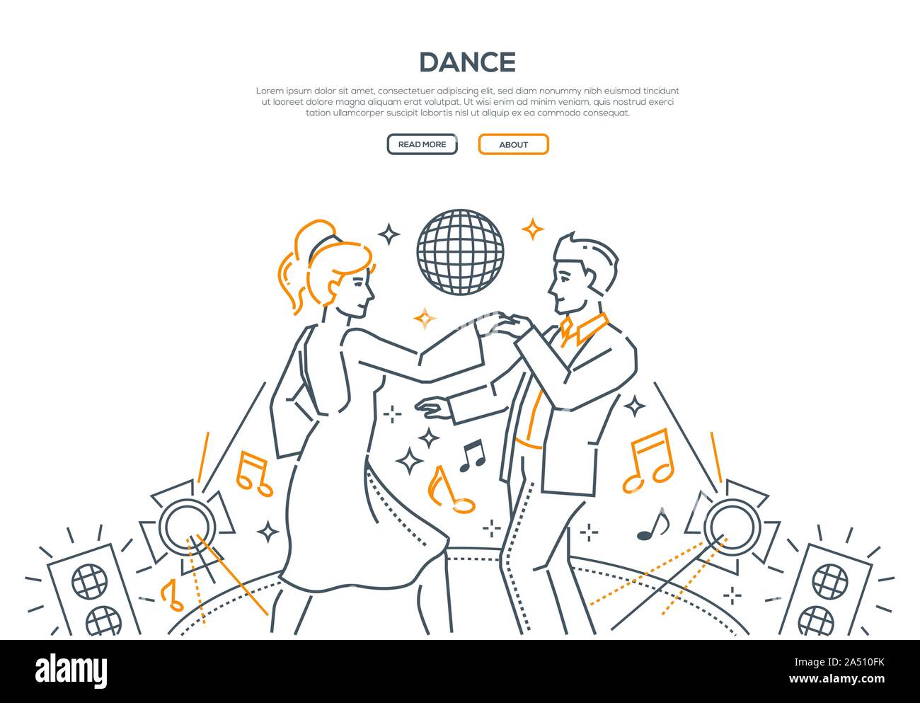 Ballare in discoteca Lo sbarco lineare il modello di pagina Illustrazione Vettoriale