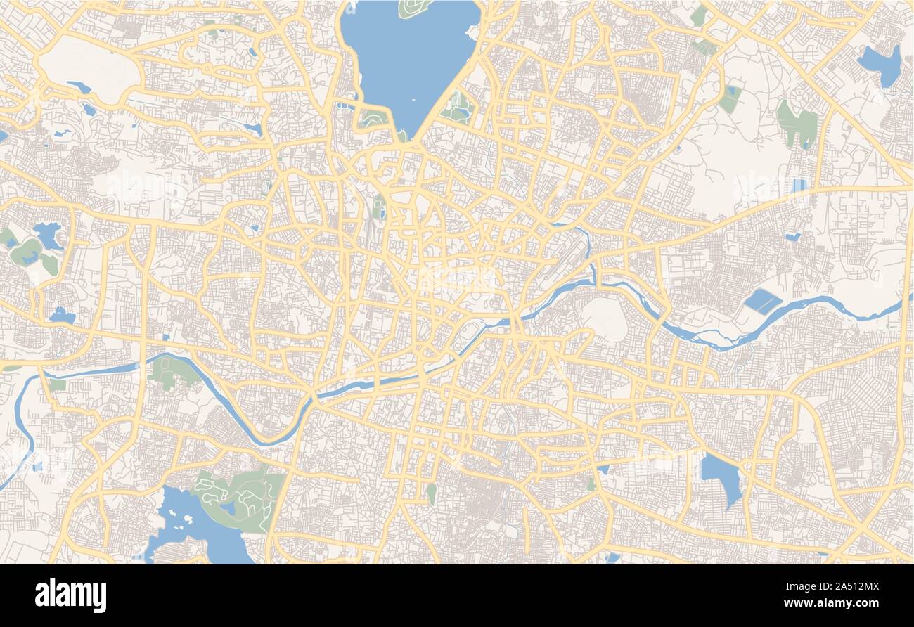 Versione stampabile cartina stradale di Hyderabad, membro Telangana, India. Mappa modello per uso aziendale. Illustrazione Vettoriale