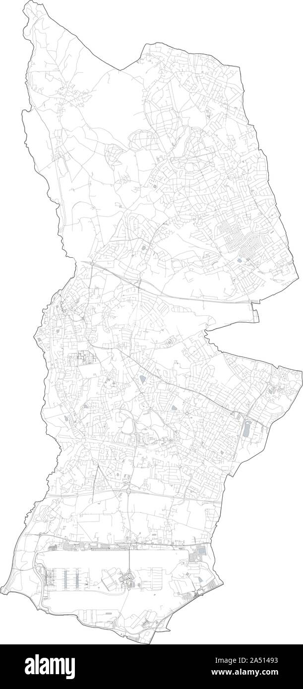 Vista satellitare del London Boroughs, mappa e strade di Hillingdon borough. Inghilterra Illustrazione Vettoriale