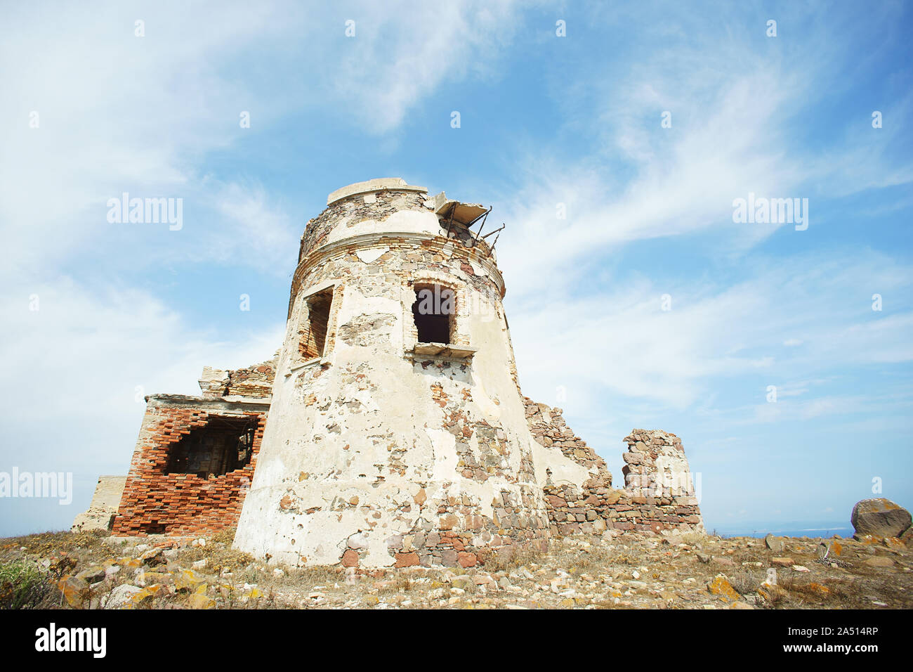 Sant'Antioco, Rovine di 'Semaforo' di Capo Sperone, antica fortificazione militare, Sardegna, Italia Foto Stock