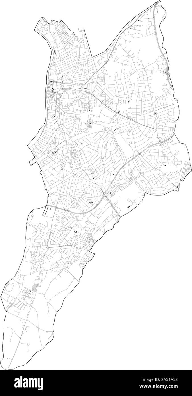 Vista satellitare del London Boroughs, mappa e strade di Kingston upon Thames borough. Inghilterra Illustrazione Vettoriale