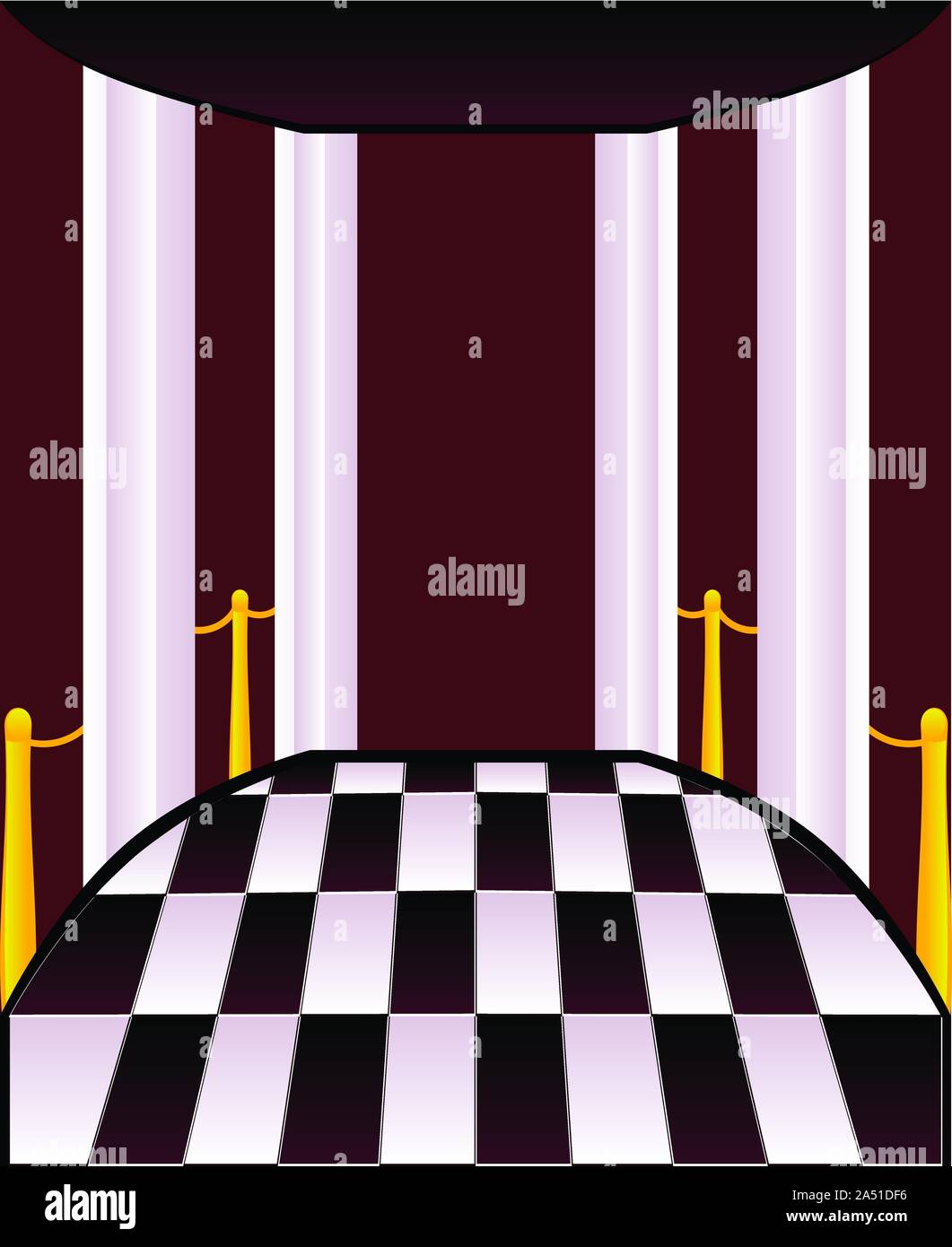 Abstract terrazza con pavimento a scacchi e colonne bianche. Illustrazione Vettoriale