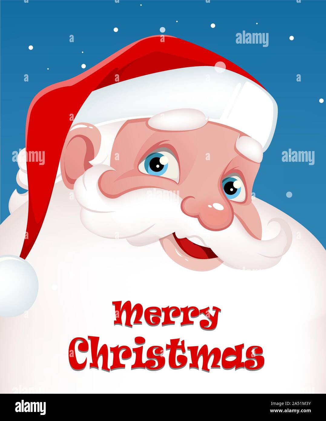 Merry Christmas greeting card con allegro Babbo Natale. Carino Santa con grande barba. Illustrazione Vettoriale. Illustrazione Vettoriale