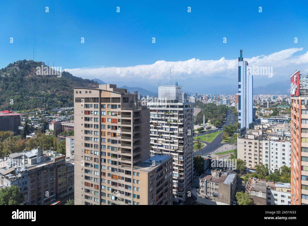 Paesaggio visto dal Crowne Plaza Hotel Santiago del Cile, Sud America Foto Stock