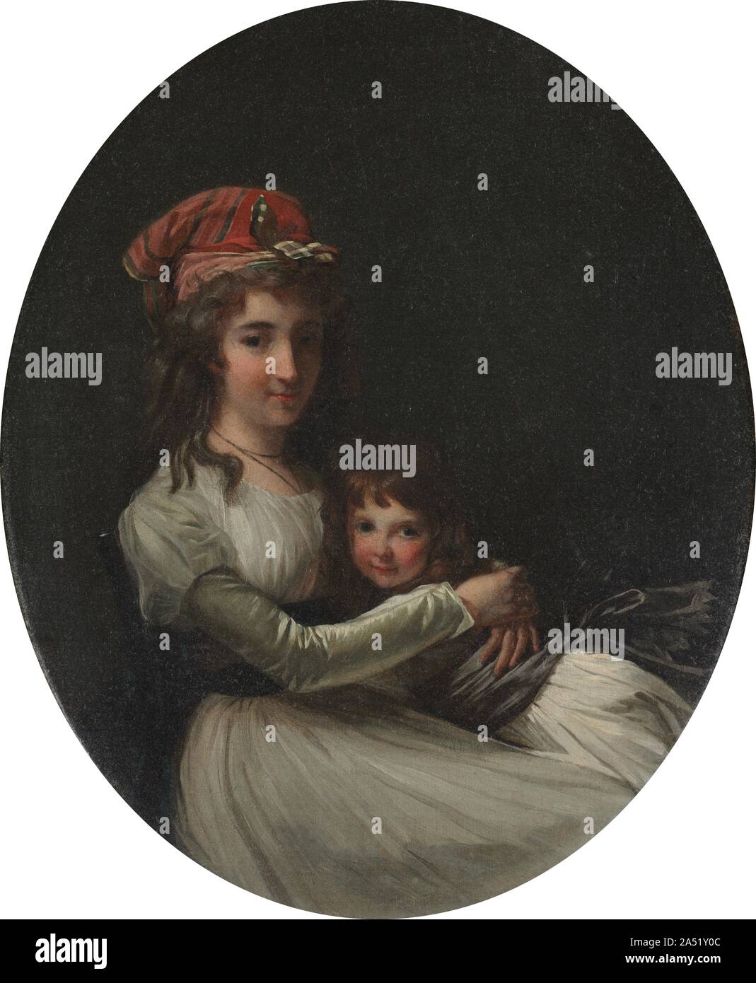 Ritratto di una madre e figlia, c. 1794-95. Sebbene fluente allentato e gratuite in tutta la sua spalle, la donna&#x2019;s i capelli è in parte legata a un fazzoletto rosso, una spia segno ella è un partecipante attivo nella Rivoluzione Francese. Il dipinto celebra anche i valori primari del periodo rivoluzionario,--chiudere i legami familiari e soprattutto la madre&#x2019;s ruolo nell educazione dei figli -- da raffigurante una intima connessione tra madre e figlia. Foto Stock