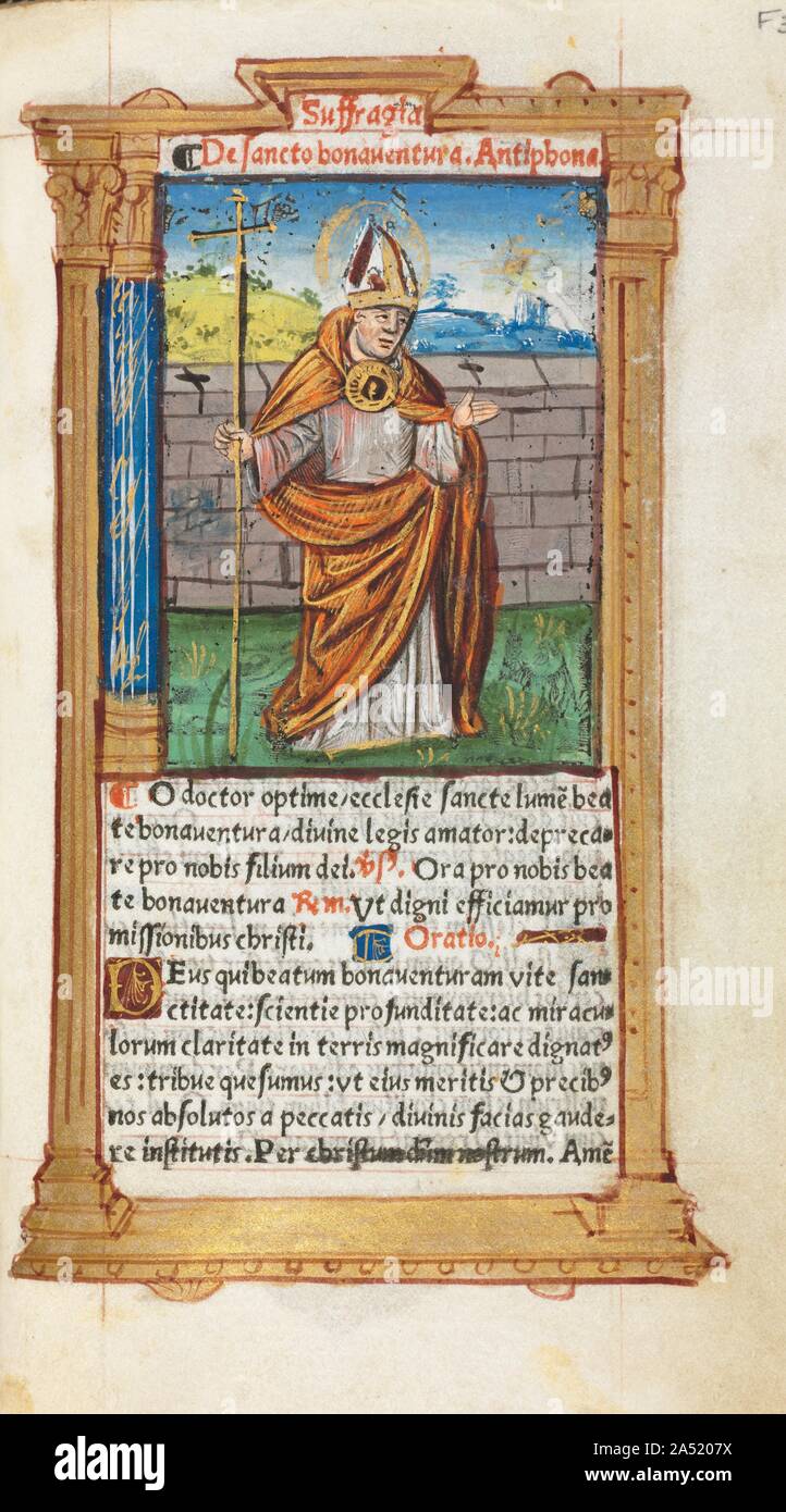 Libro stampato di ore (uso di Roma): fol. 107r, san Bonaventura, 1510. Foto Stock