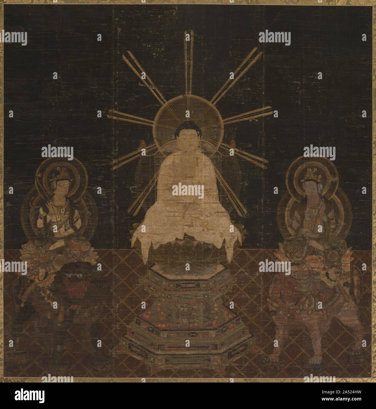 Shaka frequentato da Fugen e Monju, 1185-1333. Foto Stock