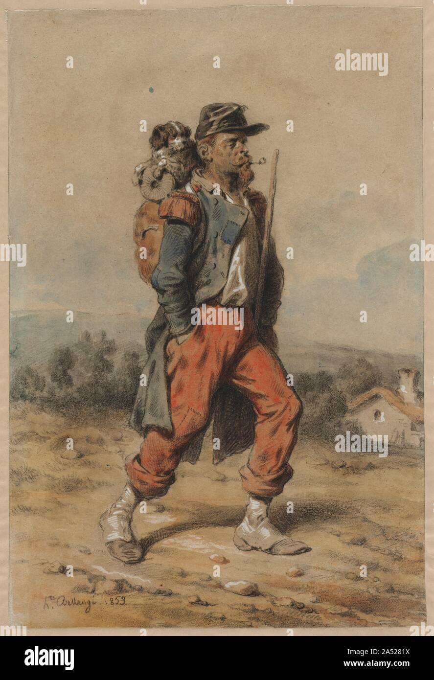 Soldato con cane, 1853. Foto Stock