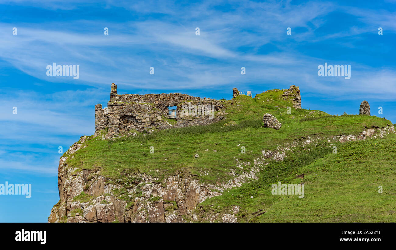 Il castello di Duntulm rovine, Trotternish, Isola di Skye in Scozia Foto Stock