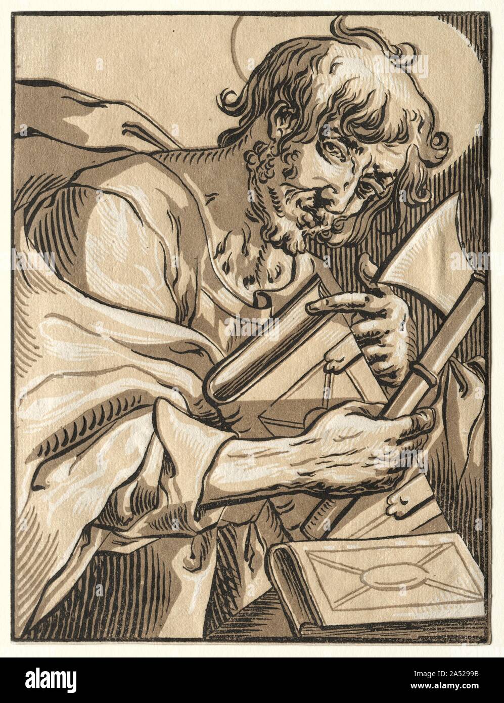 San Mattia, 1623-30. Büsinck era una delle principali imprese tedesche di maestro di incisione a legno in chiaroscuro e uno dei pochi artisti che lavorano in questo mezzo nel XVII secolo. Egli ha introdotto chiaroscuros alla Francia e quasi tutta la sua uscita, eseguiti tra il 1623 e il 1630 a Parigi, sembra essere basato su disegni del pittore George Lallemand. Lallemand aveva speciali presse costruite per produrre in massa Büsinck le stampe, il solo metà del XVII secolo il workshop in Francia dedicata alla produzione di chiaroscuros. Foto Stock