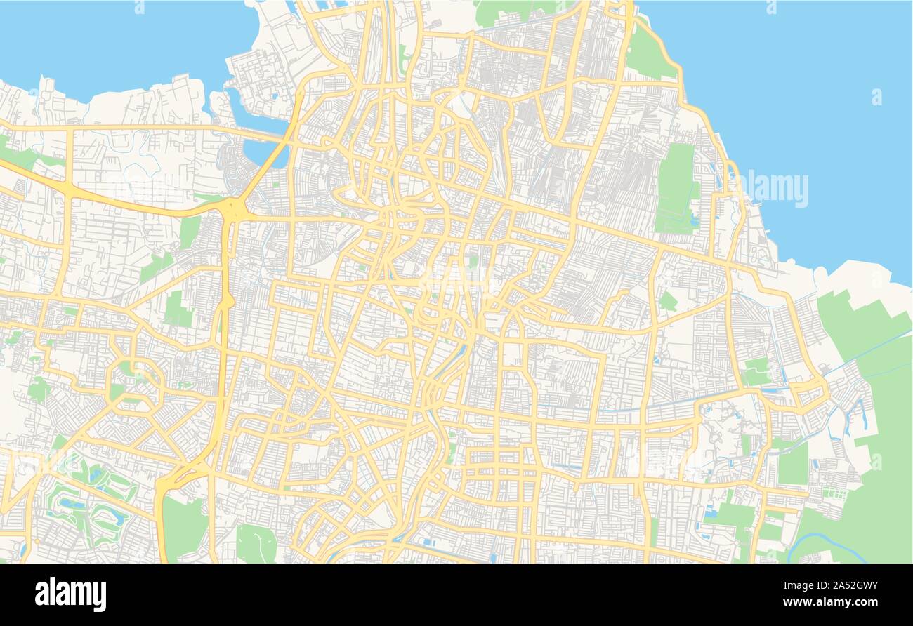 Versione stampabile cartina stradale di Surabaya, provincia East Java, Indonesia. Mappa modello per uso aziendale. Illustrazione Vettoriale
