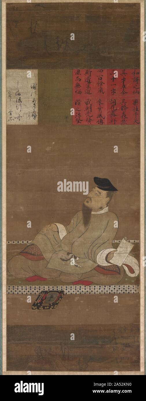 Il poeta Kakinomoto no Hitomaro, c. 1300-1350. Foto Stock
