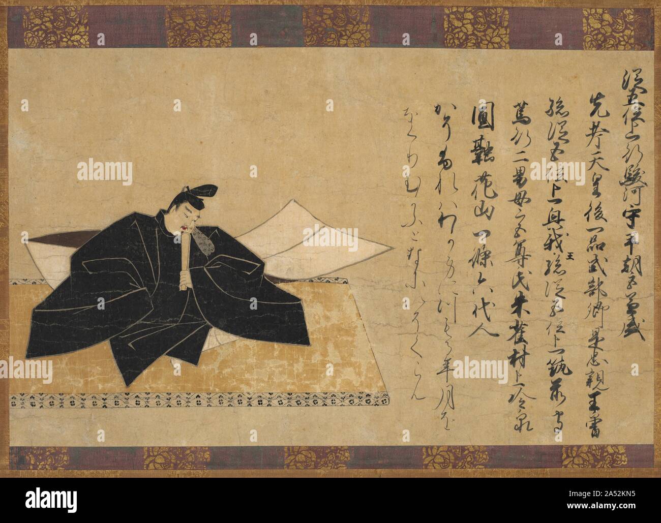 Il poeta Taira No Kanemore (morto AD 990), 1200s. Taira no Kanemore era uno dei trentasei poeti immortale di classici della letteratura giapponese. Questo dipinto è un frammento di ciò che una volta era un handscroll raffigurante Tutti i trentasei poeti. Foto Stock