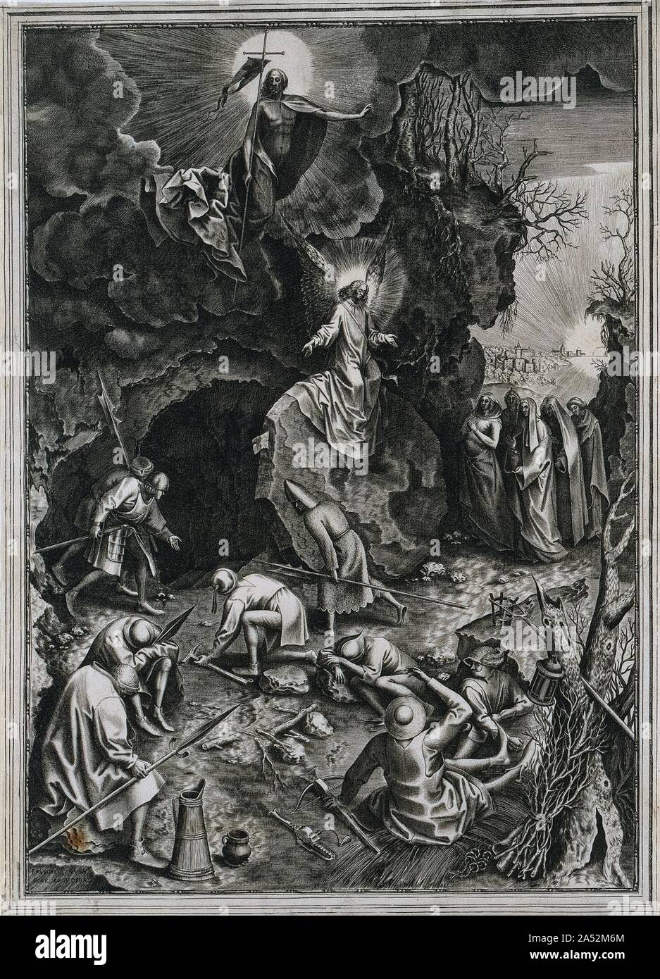 La risurrezione di Cristo, c. 1562. Dopo la crocifissione del Cristo e di sepoltura, egli si alzò dal suo sepolcro ad abitare sulla terra per quaranta giorni prima di ascendere al cielo. Secondo il racconto del Vangelo di Matteo, come raffigurato qui, i soldati a guardia della tomba si è addormentato e il sepolcro aperto miracolosamente. Cristo appare sopra, trionfante. Per i cristiani la risurrezione di Cristo è essenziale per la dottrina della salvezza e la speranza di liberazione dal potere e per effetto del peccato. La promessa della salvezza, di un nuovo giorno, è simboleggiato dal sorgere del sole al quale i punti di Cristo e Cristo è alogeno, r Foto Stock