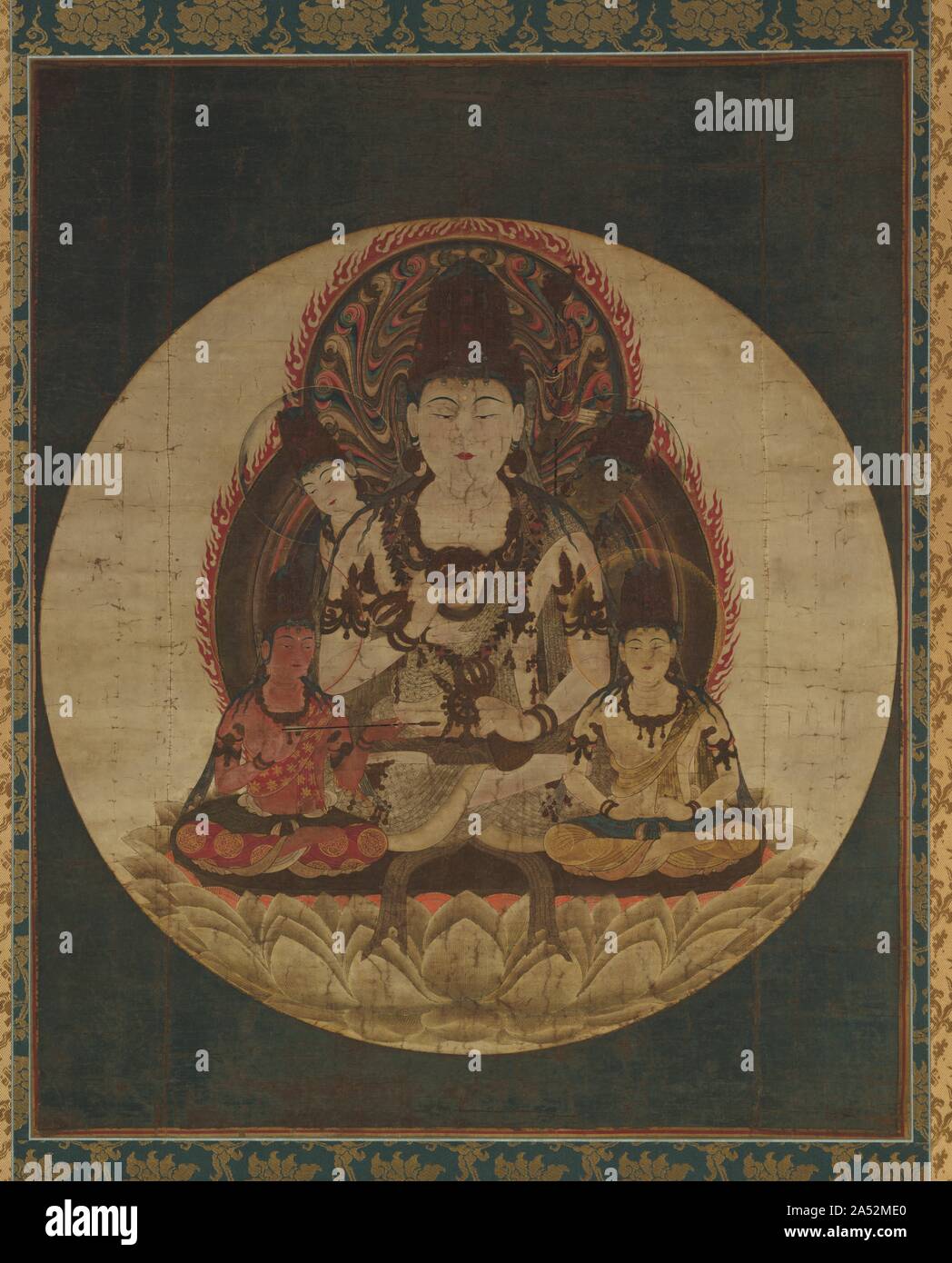 Il segreto di cinque Bodhisattvas (Gohimitsu Bosatsu), 1200s. Il segreto di cinque bodhisattvas sono stati utilizzati in un rituale per convertire gli aspetti negativi di coscienza in quelle positive. Bodhisattvas sono esseri umani lontano lungo il percorso dell'illuminismo, che disinteressatamente aiutare gli altri a raggiungere l'illuminazione. Presso il centro è Kongosatta, che rappresenta la mente illuminata. Egli è circondato da esseri divini che convertono la fragilità umana del desiderio di piacere sensoriale, passione e di orgoglio in strumenti costruttivi da utilizzare sul sentiero per l'illuminazione. Foto Stock