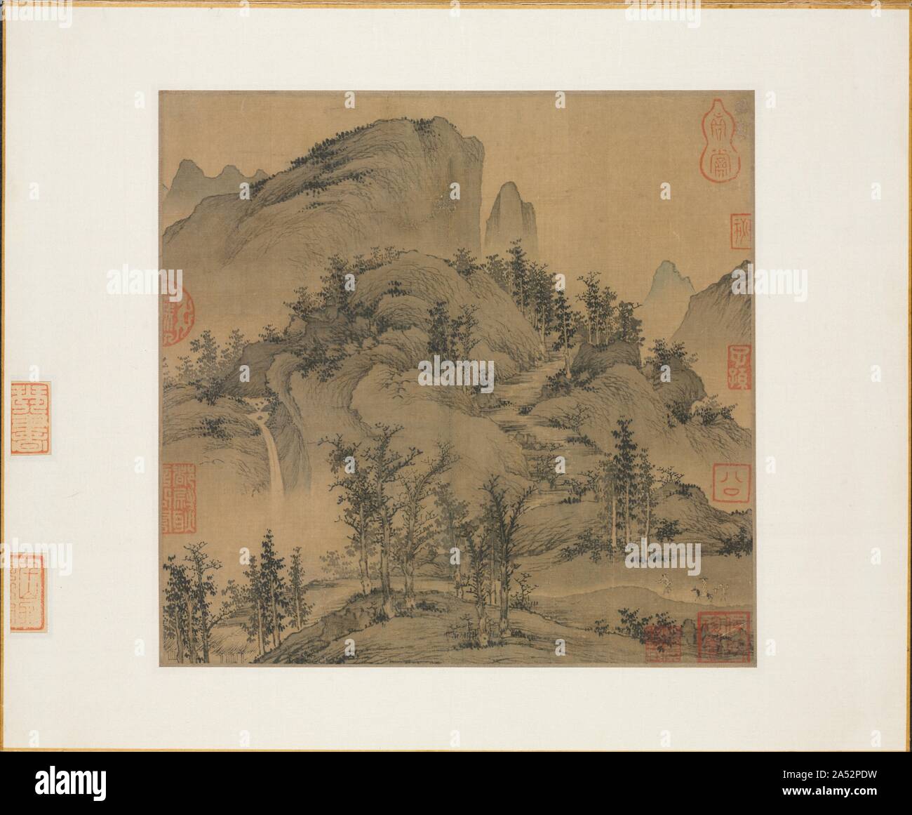 I viaggiatori in autunno le montagne, primo semestre 1300s. Foto Stock