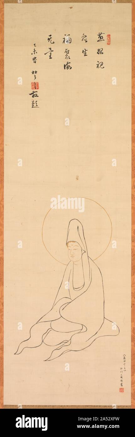 White-Robed Guanyin, tardi 1200s - primi 1300s. Il modello originale per questo disegno a inchiostro di Guanyin, il Bodhisattva della compassione infinita (Avalokiteshvara in sanscrito), è il numero di accessione 1978.47.1. Questo disegno è una copia più tardi con la stessa immagine del White-Robed Guanyin, ma in senso inverso. L iscrizione al di sopra di legge: uno dei 84.000 dipinta dal sacerdote Insei . La scritta sembra indicare che il sacerdote giapponese Insei ripetutamente copiate l'immagine del bodhisattva in un atto di pietà e di accumulare meriti, come promesso nella Sutra del Lotus per chiunque che dipinge le immagini del Foto Stock