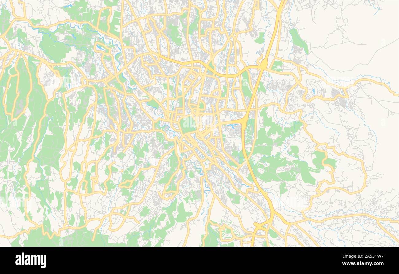 Versione stampabile cartina stradale di Bogor, nella provincia occidentale di Giava, in Indonesia. Mappa modello per uso aziendale. Illustrazione Vettoriale