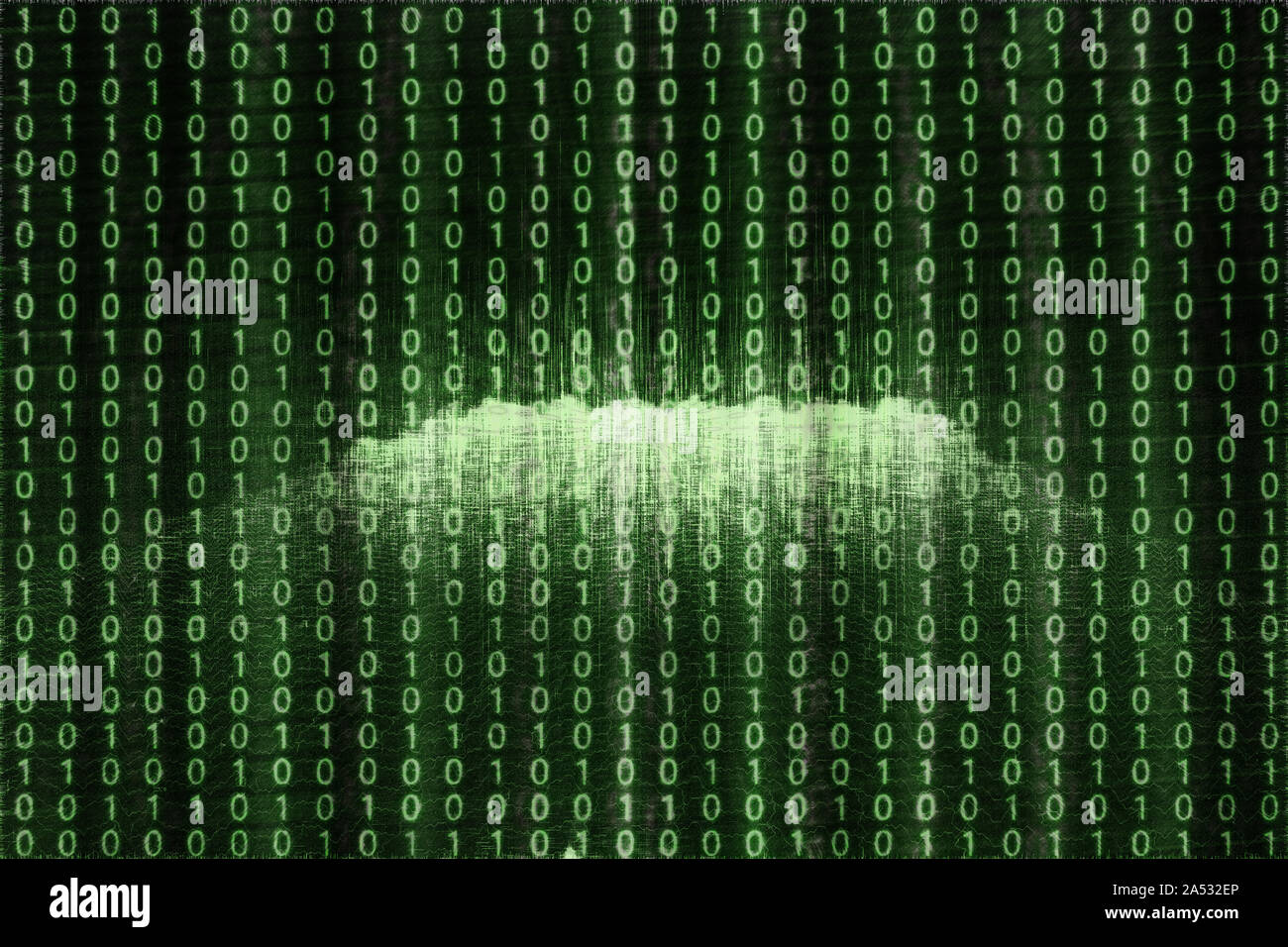 Un abstract di verde e nero codice binario immagine di sfondo. Foto Stock