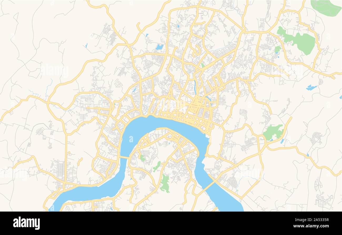 Versione stampabile cartina stradale di Samarinda, provincia del Kalimantan orientale, Indonesia. Mappa modello per uso aziendale. Illustrazione Vettoriale