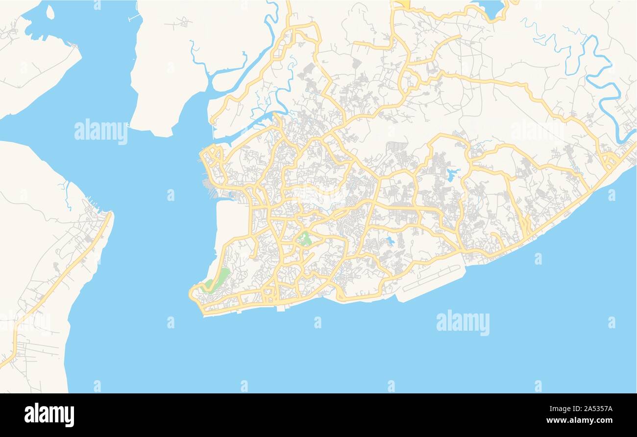 Versione stampabile cartina stradale di Balikpapan, provincia del Kalimantan orientale, Indonesia. Mappa modello per uso aziendale. Illustrazione Vettoriale