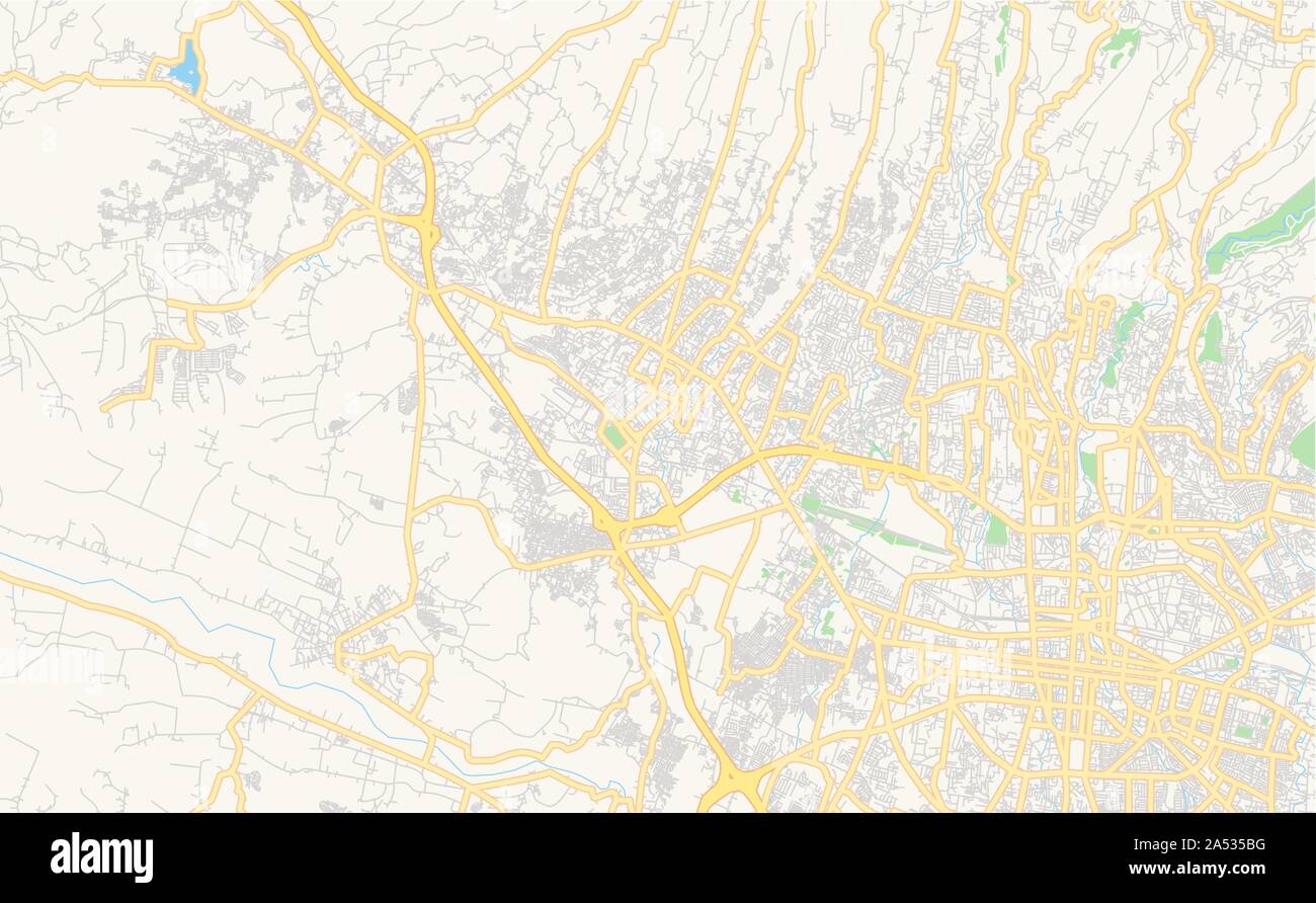 Versione stampabile cartina stradale di Cimahi, nella provincia occidentale di Giava, in Indonesia. Mappa modello per uso aziendale. Illustrazione Vettoriale