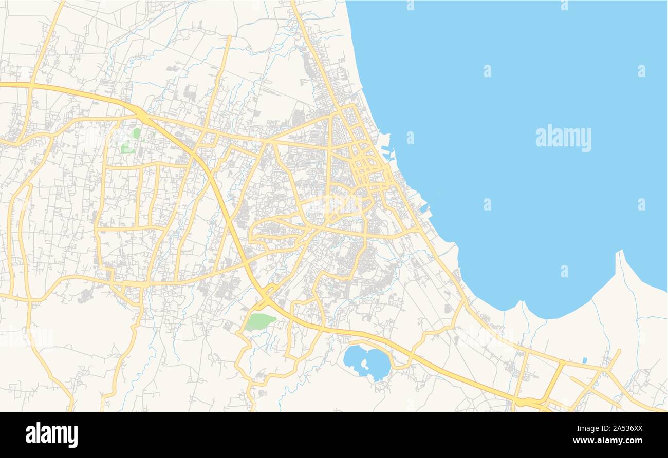 Versione stampabile cartina stradale di Cirebon, provincia occidentale di Giava, in Indonesia. Mappa modello per uso aziendale. Illustrazione Vettoriale