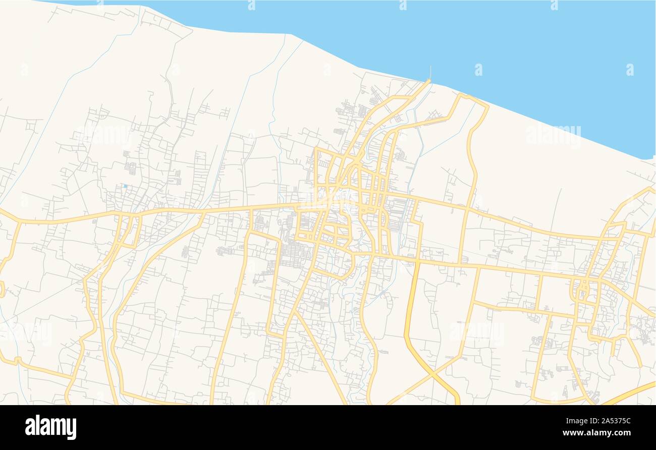 Versione stampabile cartina stradale di Pekalongan Provincia, Giava centrale, Indonesia. Mappa modello per uso aziendale. Illustrazione Vettoriale