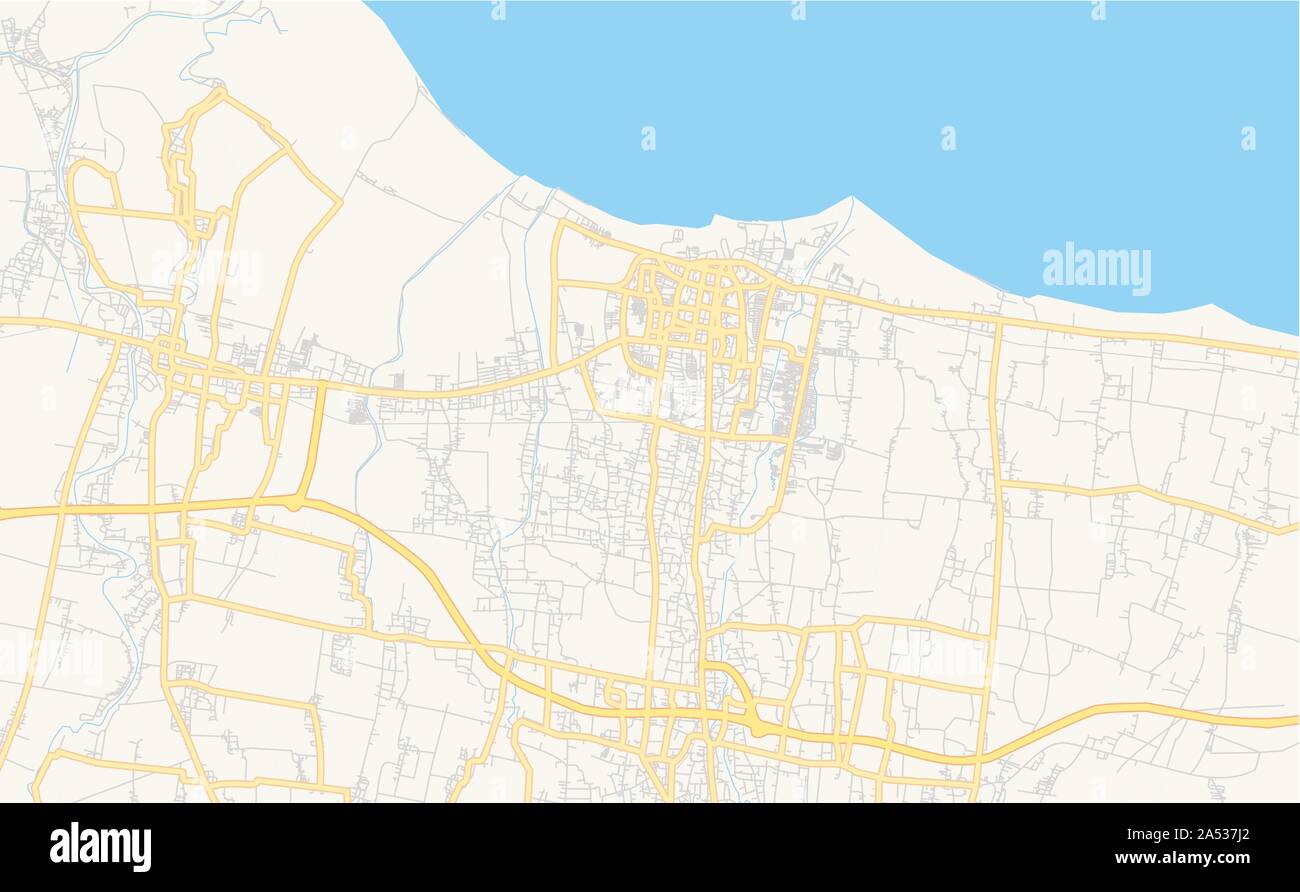 Versione stampabile cartina stradale di Tegal Provincia, Giava centrale, Indonesia. Mappa modello per uso aziendale. Illustrazione Vettoriale