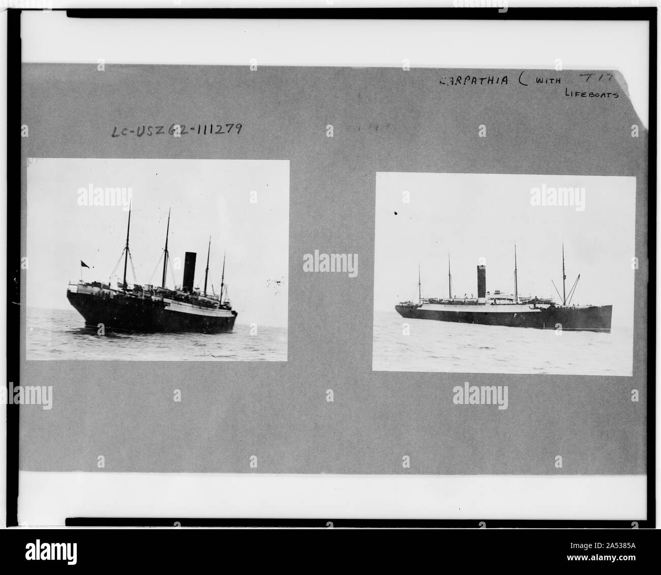 Due fotografie dei Carpazi con Titanic le imbarcazioni di salvataggio Foto Stock