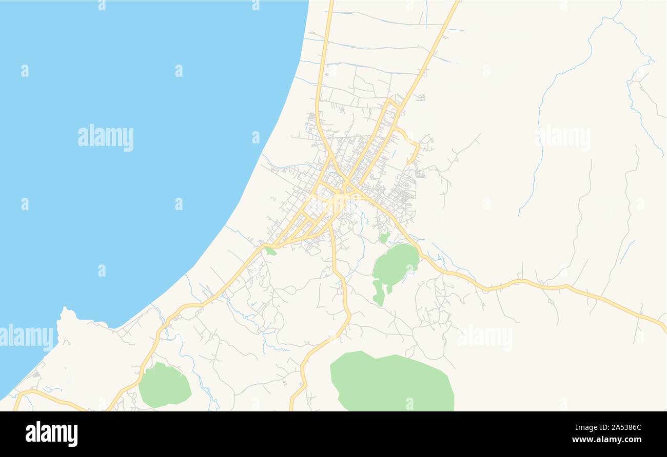 Versione stampabile cartina stradale di Singkawang, Provincia West Kalimantan, Indonesia. Mappa modello per uso aziendale. Illustrazione Vettoriale