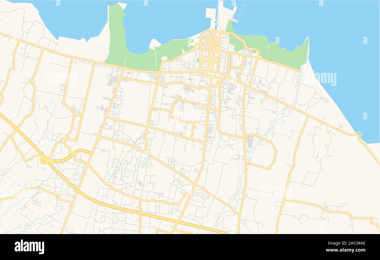 Versione stampabile cartina stradale di Probolinggo, provincia East Java, Indonesia. Mappa modello per uso aziendale. Illustrazione Vettoriale