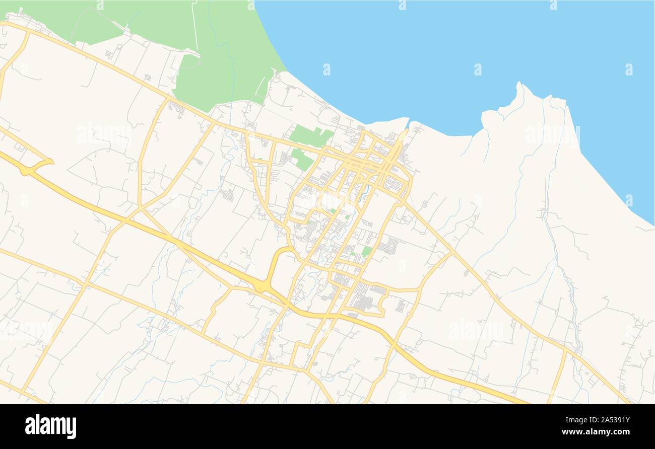 Versione stampabile cartina stradale di Pasuruan, provincia East Java, Indonesia. Mappa modello per uso aziendale. Illustrazione Vettoriale