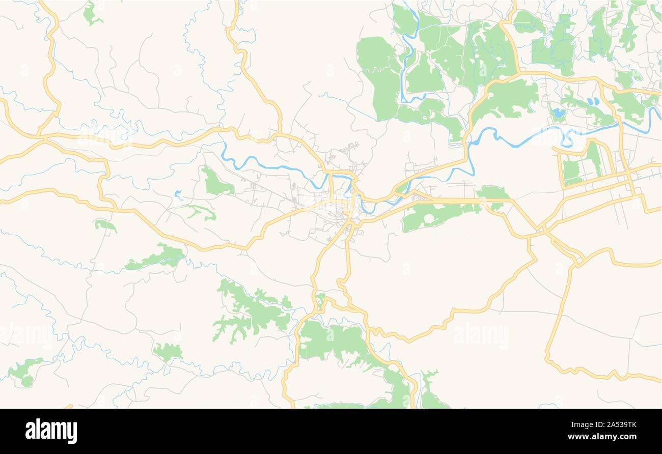 Versione stampabile cartina stradale di Banjar, nella provincia occidentale di Giava, in Indonesia. Mappa modello per uso aziendale. Illustrazione Vettoriale